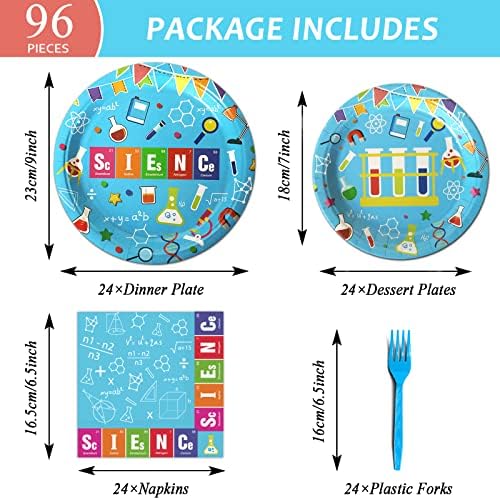 Wiooffen 96 Pcs Science Party Tableware Set