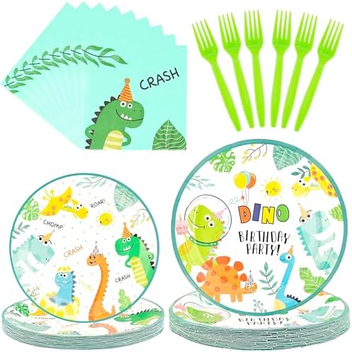 CANREVEL 96 PCS Dinosaur Party Plates Set