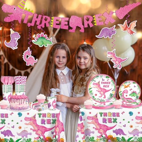 Three Rex Birthday Decorations Set for Girls