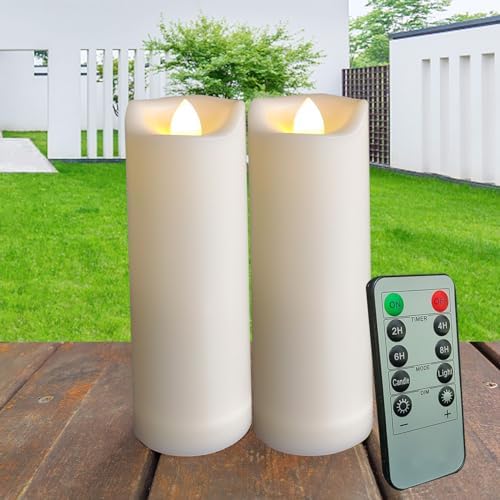 2x6 Inch Outdoor LED Battery Operated Candles with Timer and Remote