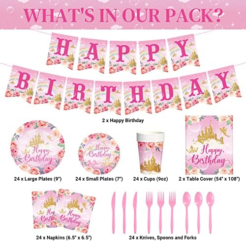 172 Pcs Princess Birthday Party Decor Set Serves 24