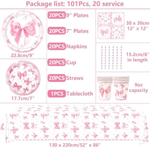 Pink Bow Party Decorations Set for 20 Guests