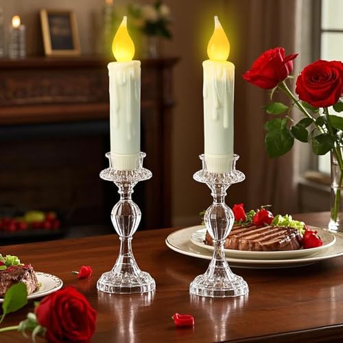Real Wax Flameless Taper Candles with Timer Set of 2