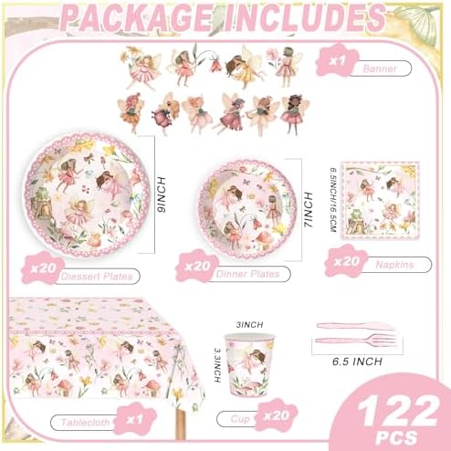122PCS Fairy Party Supplies for 20 Guests