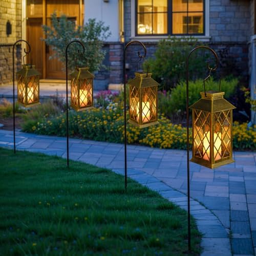 2Pack 11 Inch Outdoor Solar Lanterns Waterproof Garden patio Flickering Candle Lights
