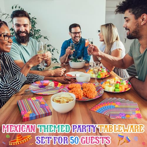 Domensi 200 Pcs Mexican Fiesta Tableware Set for 50 Guests