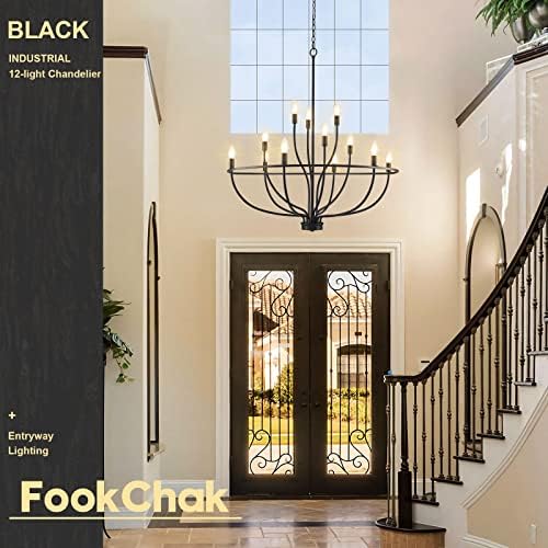 12 Light Black Chandelier - Modern Farmhouse Style
