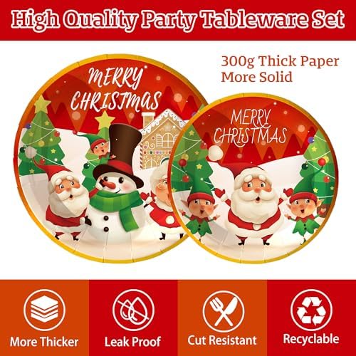121pcs Christmas Party Plates Napkins Tableware Set Serves 24