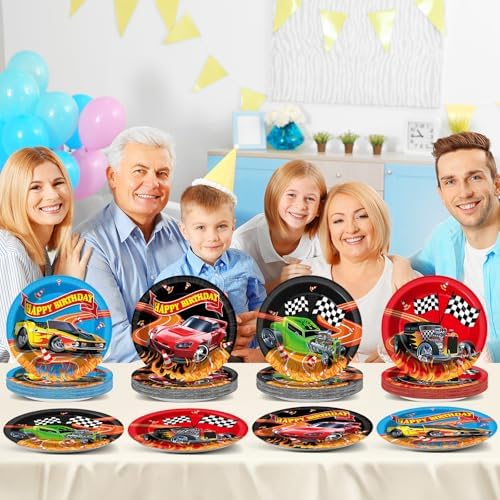 60Pcs Racing Car Paper Plates for Birthday Parties