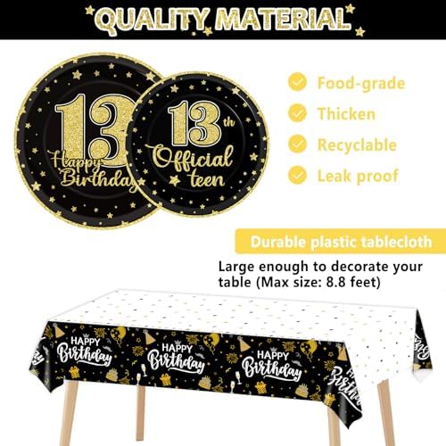 145 Pcs 13th Birthday Party Supplies for 24 Guests