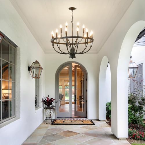 Black Farmhouse Chandelier 32 Inch 18 Light Modern Industrial Design