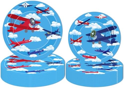 Vetwo Airplane Party Plates Napkins Tableware Set