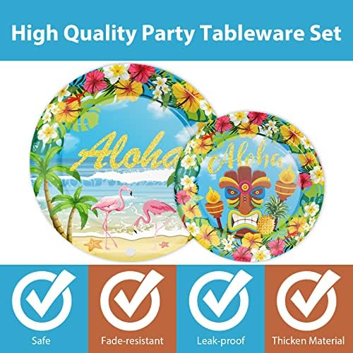 Tevxj 96PCS Hawaiian Aloha Party Plates Set for 24 Guests