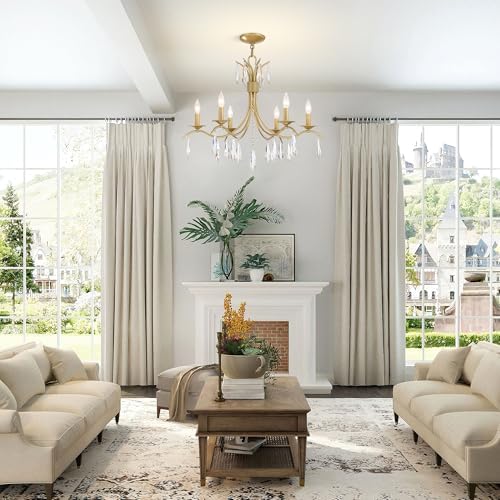 Modern Gold 6-Light Crystal Chandelier for Living Room