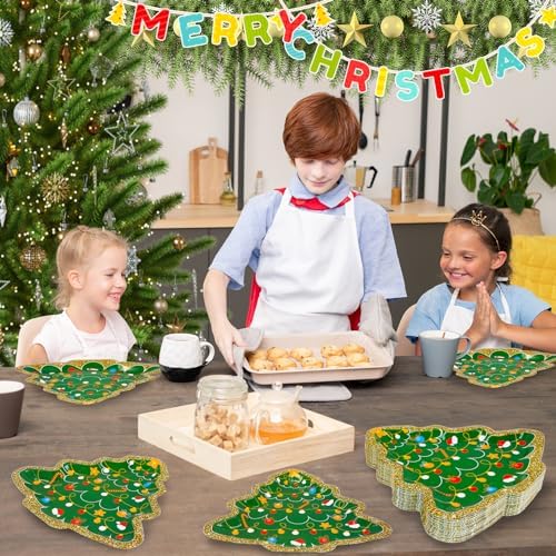 Christmas Tree Paper Plates 50 Count Large Xmas Party Plates