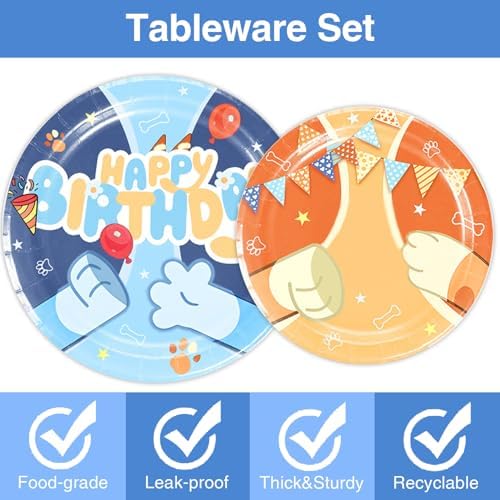 50 Pcs Cartoon Blue Dog Party Tableware Set
