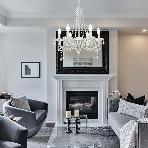 6-Light French Country Crystal Chandelier for Dining Room and Bedroom