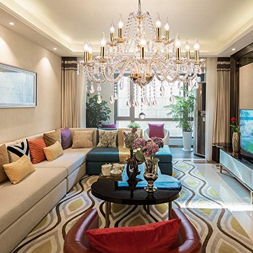 Gold Color Luxurious 15 Light Crystal Chandelier