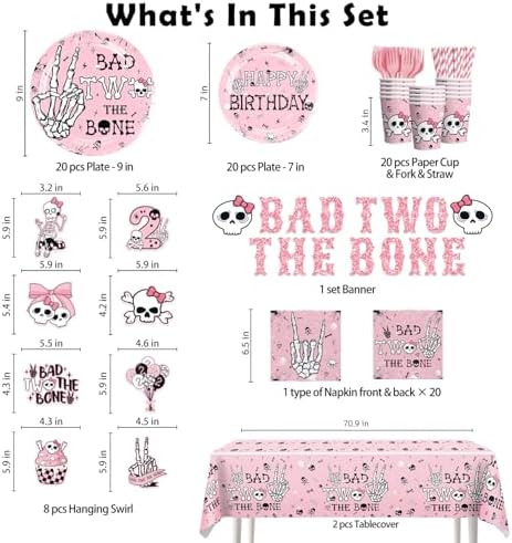 139pcs Bad Two the Bone Party Decorations Girl Tableware Set
