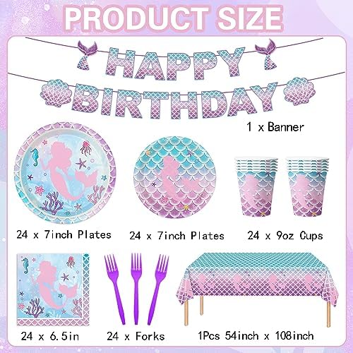 122Pcs Mermaid Party Decor Set for 24 Guests