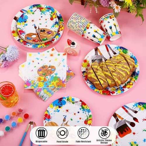 64 Piece Art Party Supplies with Paint Plates Cups Napkins