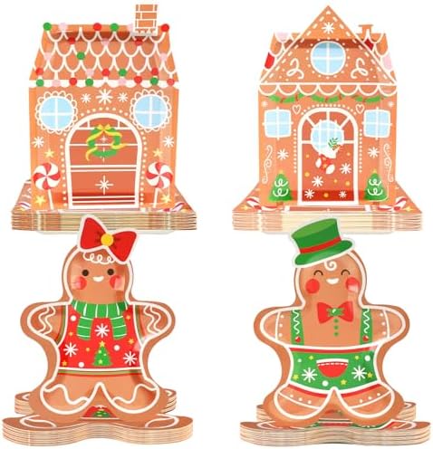 48 Count Christmas Gingerbread Plates Set for Party Decorations