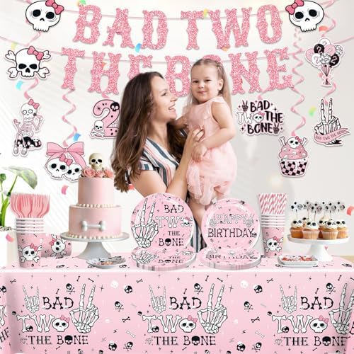 139pcs Bad Two the Bone Party Decorations Girl Tableware Set