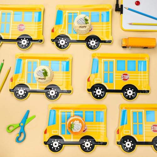 Havawish 50 Pcs Yellow School Bus Party Plates
