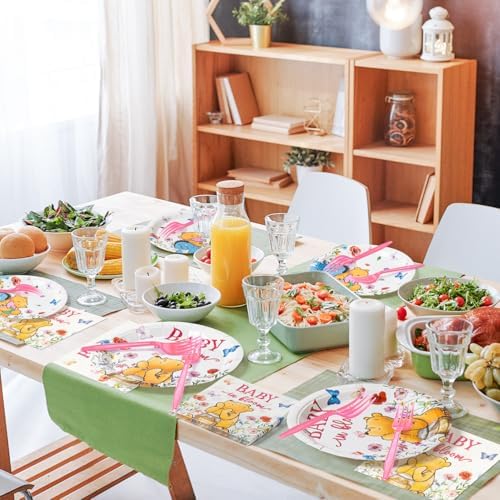Wildflower Winnie Party Plates Set - 96PCS Disposable Dinnerware for 24 Guests