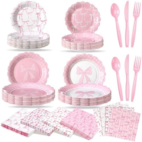 Pink Bow 350 Pcs Party Tableware Set for 50 Guests