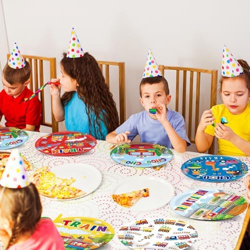 60Pcs Train Theme Paper Plates for Birthday Party