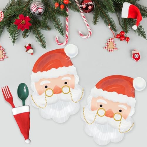 YY Santa-Shape Paper Plates Set of 60 for Christmas Party