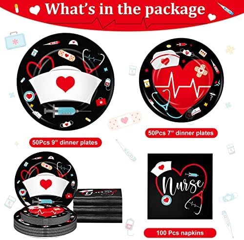 200 Pcs Graduation Nurse Party Plates and Napkins Set