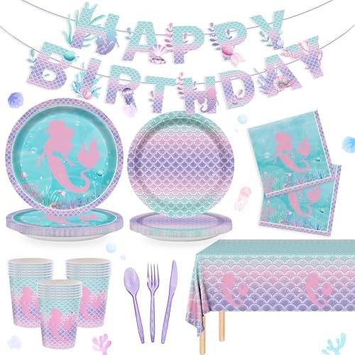 170Pcs Mermaid Birthday Decorations Set for 24 Guests