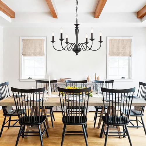 Modern Farmhouse Chandelier 6 Lights Black Metal