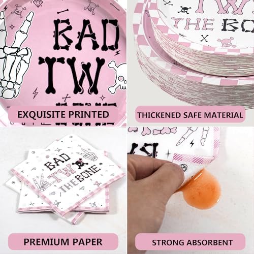 180pcs Bad Two The Bone Party Plates Set for 60 Guests