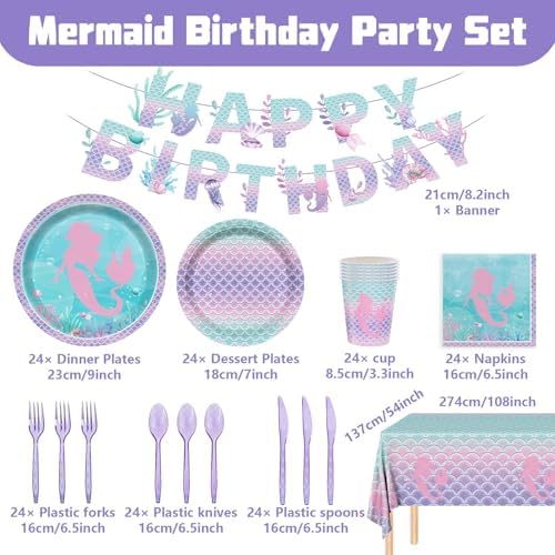 170Pcs Mermaid Birthday Decorations Set for 24 Guests