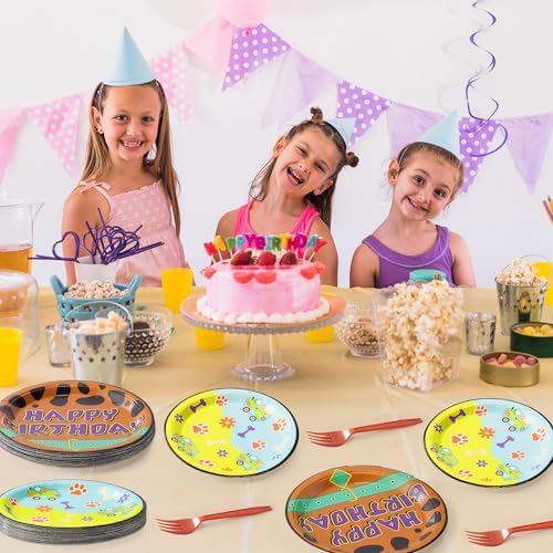 Dog Paw Party Plates - 96PCS Birthday Supplies Set