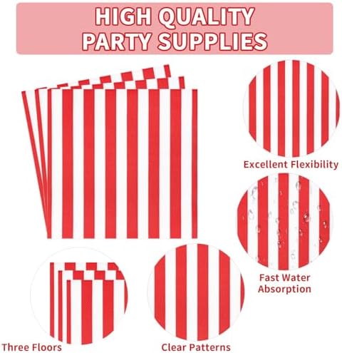 96Pcs Red and White Striped Party Supplies Set for 24