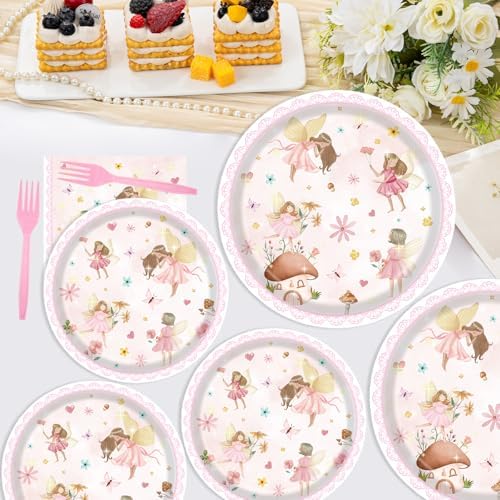 72PCS Fairy Plates and Napkins Birthday Party Supplies