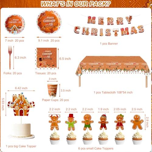 Gingerbread Christmas Party Decor Tableware Set for 20 Guests