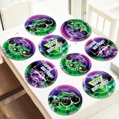 48Pcs Monster Truck Party Paper Plates 7 Inch Racing Car Theme