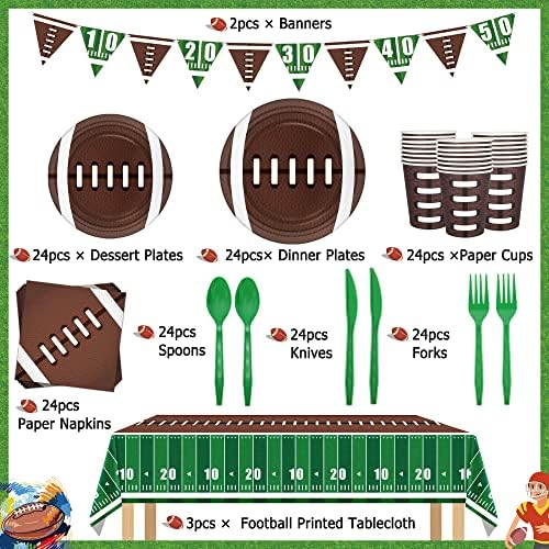 Football Party Decorations Tableware Set for 24 Guests