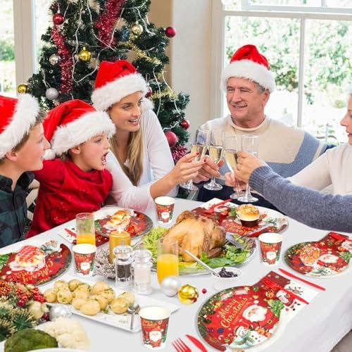 168 Pcs Christmas Paper Plates Napkins Set for 24 Guests