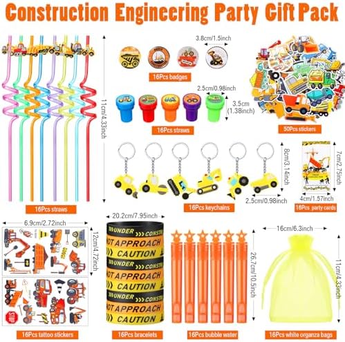 HyDren 194 Pcs Construction Party Favors for 16 Guests