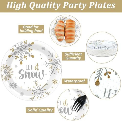 48 Pcs Winter Snowflake Paper Plates 7 Inch