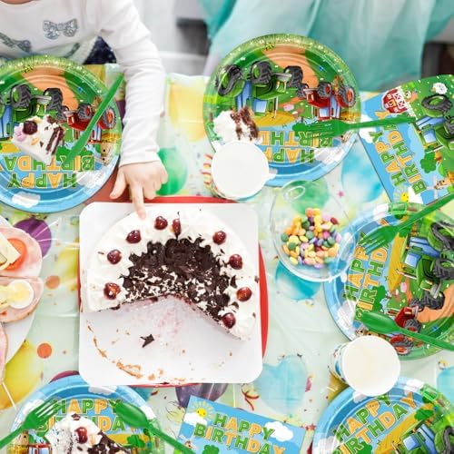 Avezano 192 Pcs Tractor Birthday Plates Napkins Set for 24 Guests