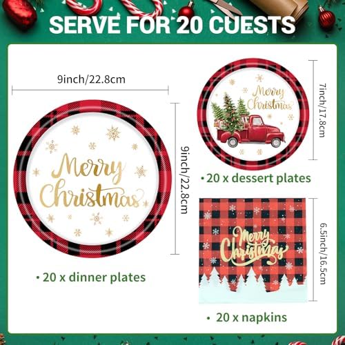 60 Pcs Christmas Party Supplies Plates and Napkins Set