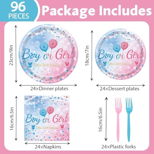96 Pc Gender Reveal Tableware Set for Baby Shower