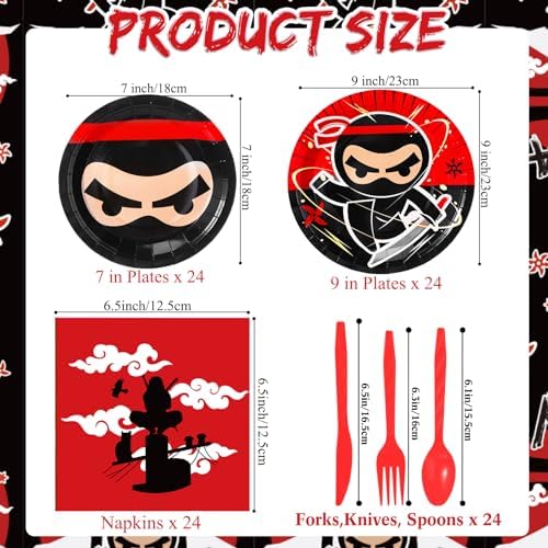 Gejoy 96 Pcs Ninja Birthday Party Tableware Kit